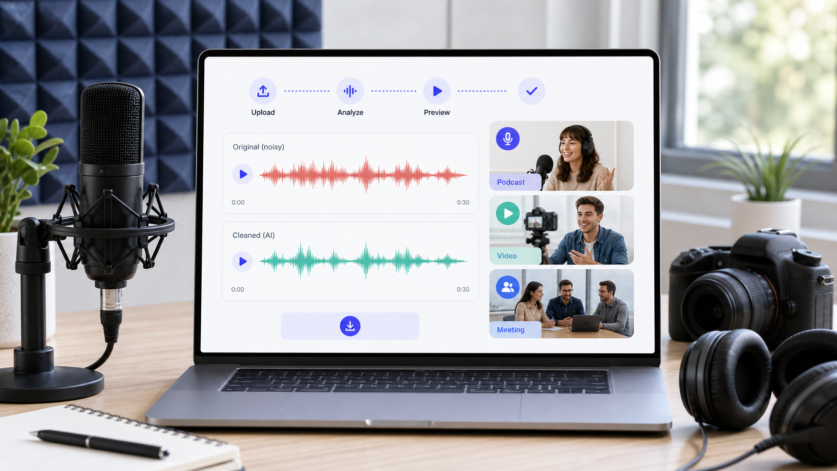AI audio cleanup workflow for podcast video and meeting recordings